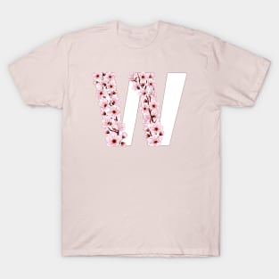 Colorful capital letter W patterned with sakura twig T-Shirt